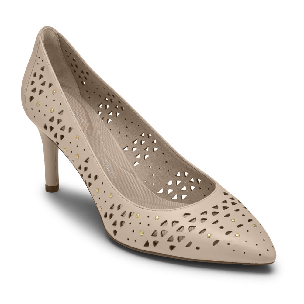 Rockport Hæler Sko Dame Beige - Total Motion 75Mm Perforated Studded - ILZF08372